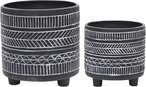 Set of 2 Tribal Look Footed Decorative Planter Pot – Ceramic Stoneware Outdoor and Indoor Plant Pot – Modern Garden and Home Decor Planters – 6" and 8", Black | Amazon (US)