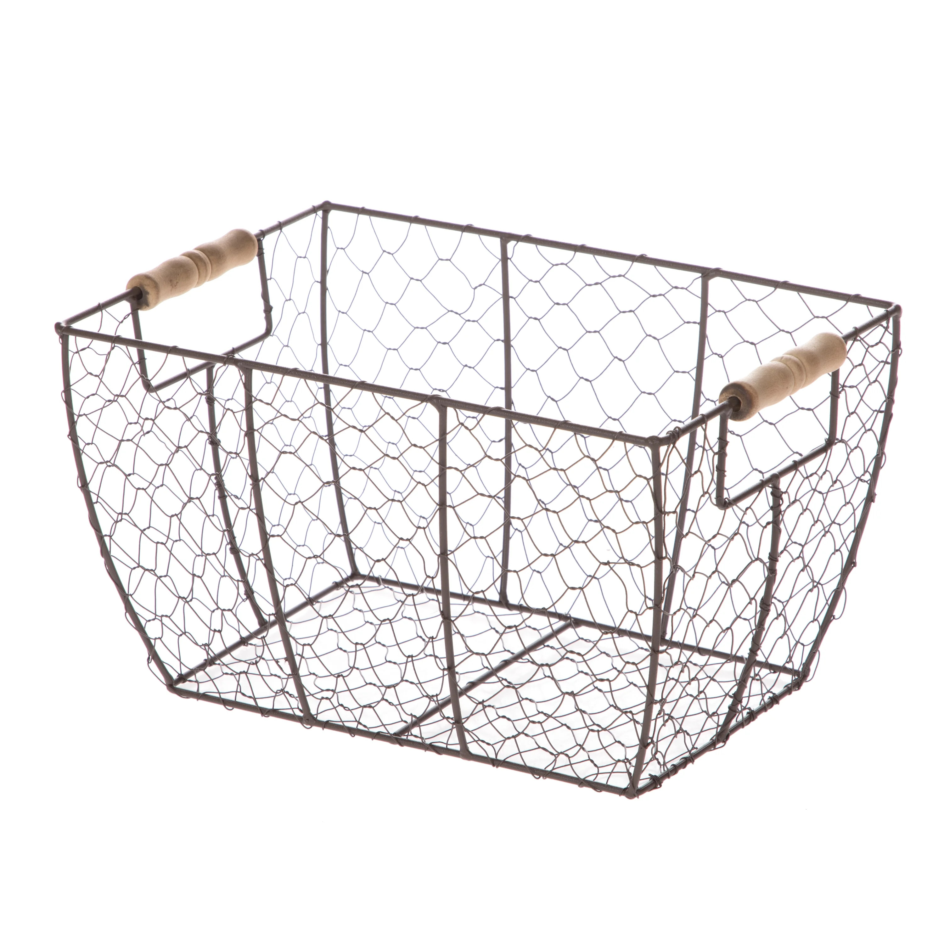 Mainstays Decorative Brown Chicken Wire Basket with Wood Handles. 12.2x8x7.28 - Walmart.com | Walmart (US)