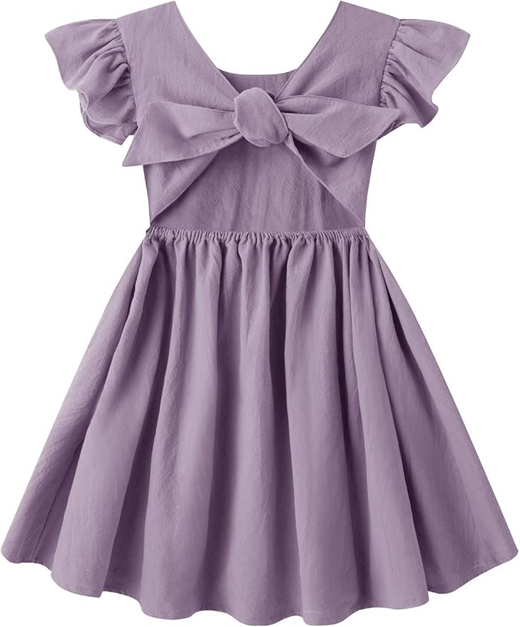 Dutebare Toddler Girls Dress Cotton Linen Ruffle Backless Sleeveless Kids Casual Party Dresses | Amazon (US)