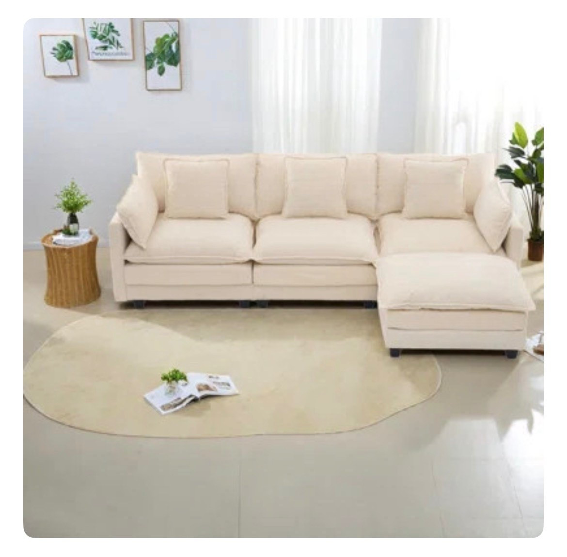 This beige sectional sofa from Wayfair is the perfect blend of comfort and functionality. With its spacious seating and built-in storage, it’s ideal for keeping your living room both cozy and organized. The neutral tone makes it easy to style with any decor. A great statement piece for a modern, relaxed space. 