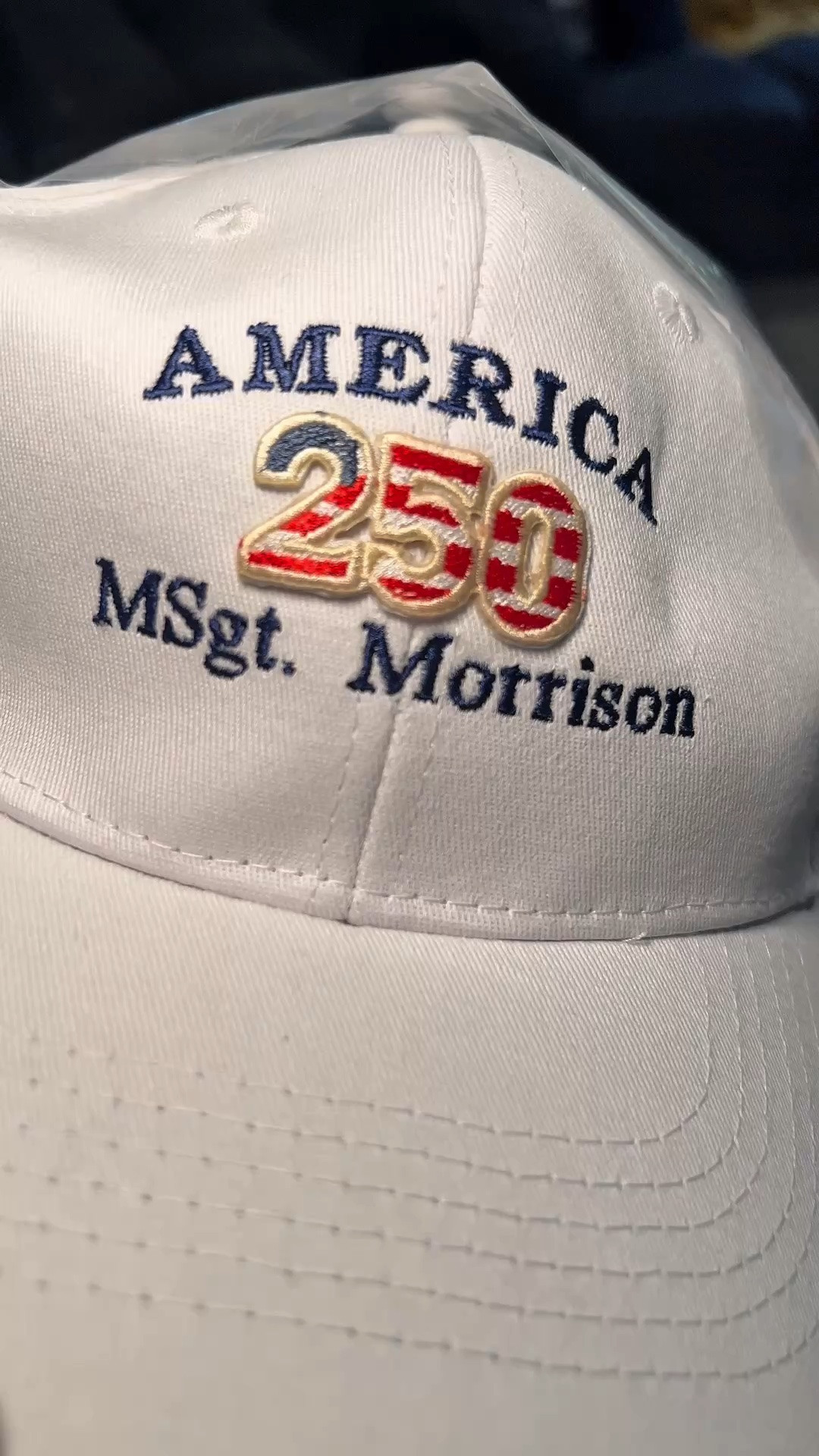 Celebrate the 250th birthday of America with this custom cap . You can customize the text. The colors in this hat comes in black and also white .￼￼