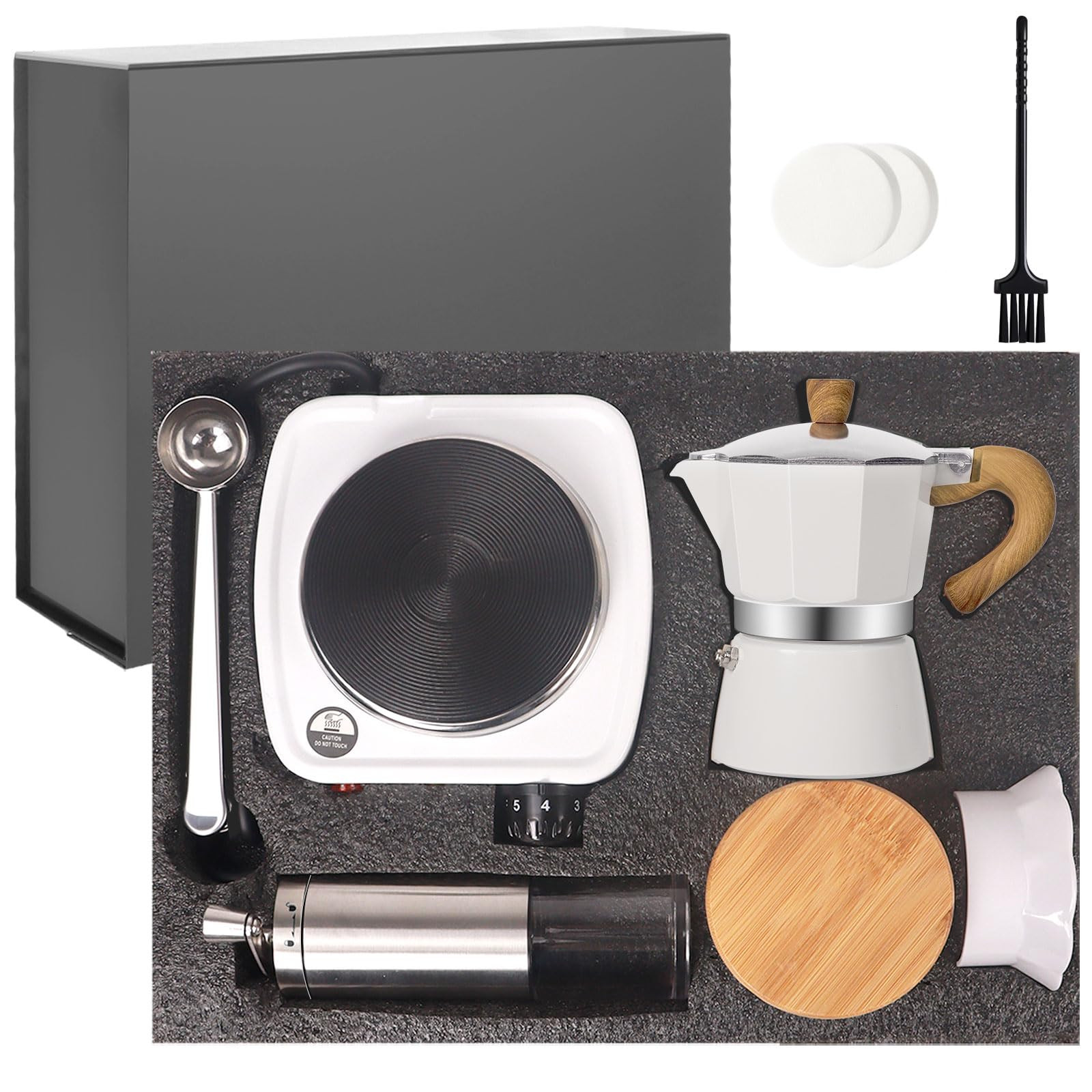 7-in-1 Aluminum Moka Pot Set with Electric Stove Hand Grinder Moka Dispenser Classic Stovetop Esp... | Amazon (US)