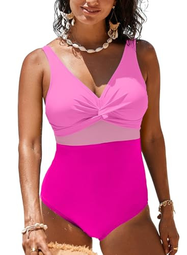 Dokotoo Women's One Piece Swimsuits Tummy Control Wrap V-Neck Twist Front Color Block Bathing Sui... | Amazon (US)