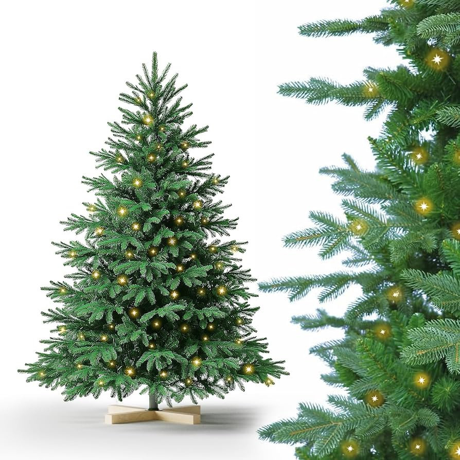 Weihnachtsbaum Künstlich PVC und PE，150cm Tannenbaum Künstlich mit Christbaum Holzständer、... | Amazon (DE)
