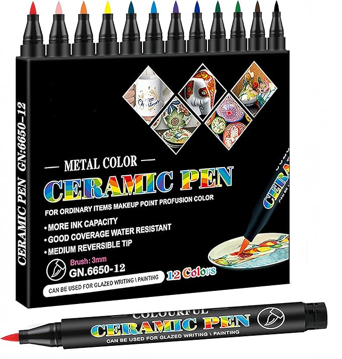 Permanent Marke Ceramics Pens 12 Colors Porcelain Paint Brush Pen for Both Glazed and Unglazed Ce... | Amazon (US)