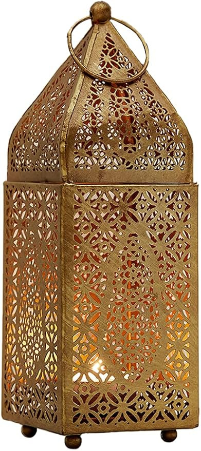 Serene Spaces Living Moroccan Lightweight Thin Gold Ornate Candle Lantern, Antique Gold Lantern, ... | Amazon (US)