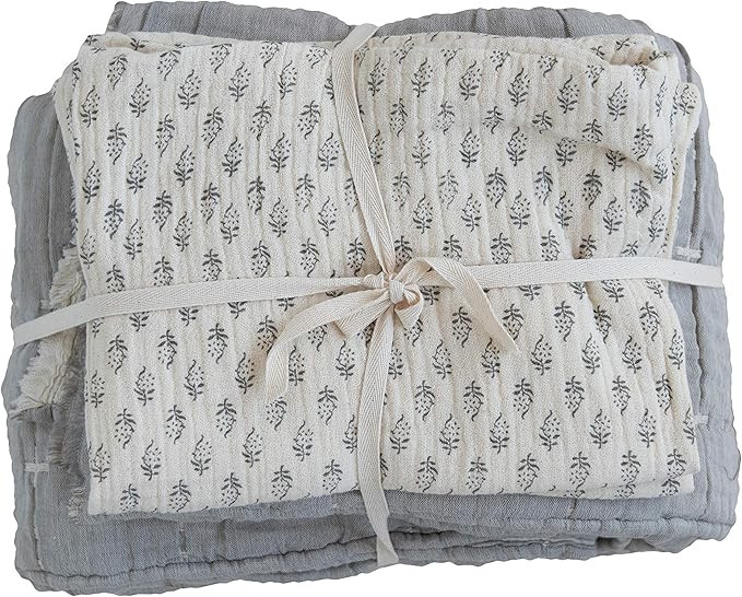 Creative Co-Op Cotton Stitched Bed Cover with 2 Patterned Standard Shams, Queen, Cream Color & Gr... | Amazon (US)
