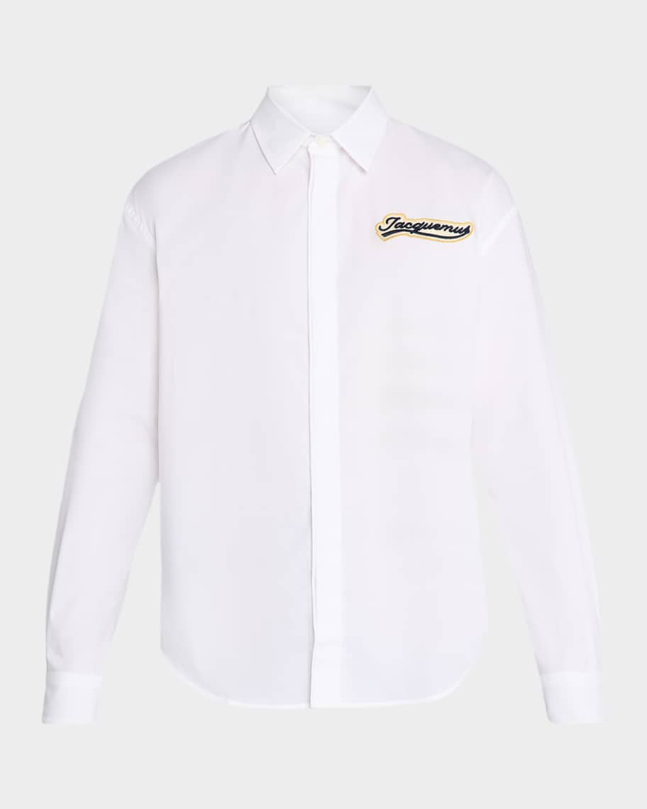 Jacquemus Men's Simon Logo Patch Cotton Sport Shirt | Neiman Marcus