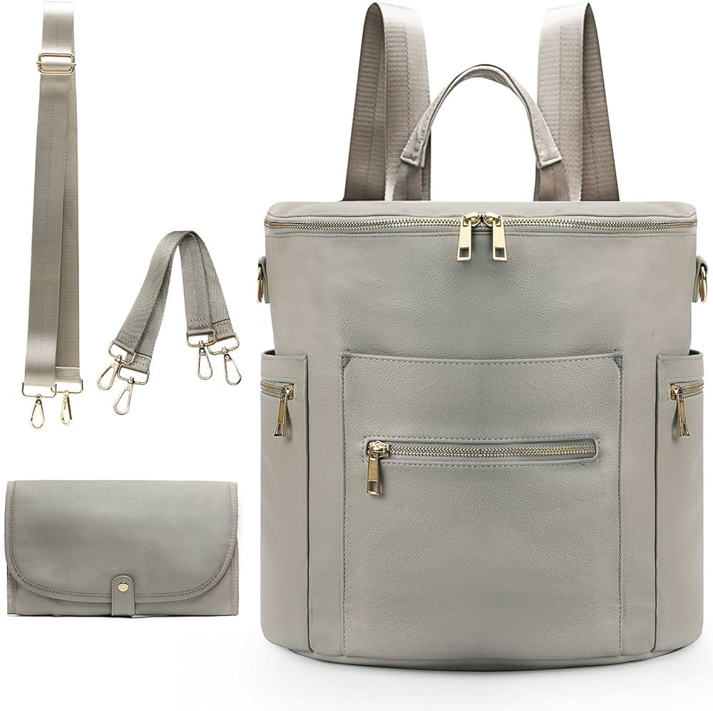 Diaper bag, Leather Diaper Bag Backpack by MF Store, Diaper Backpack with Laptop Sleeve,Changing ... | Amazon (US)