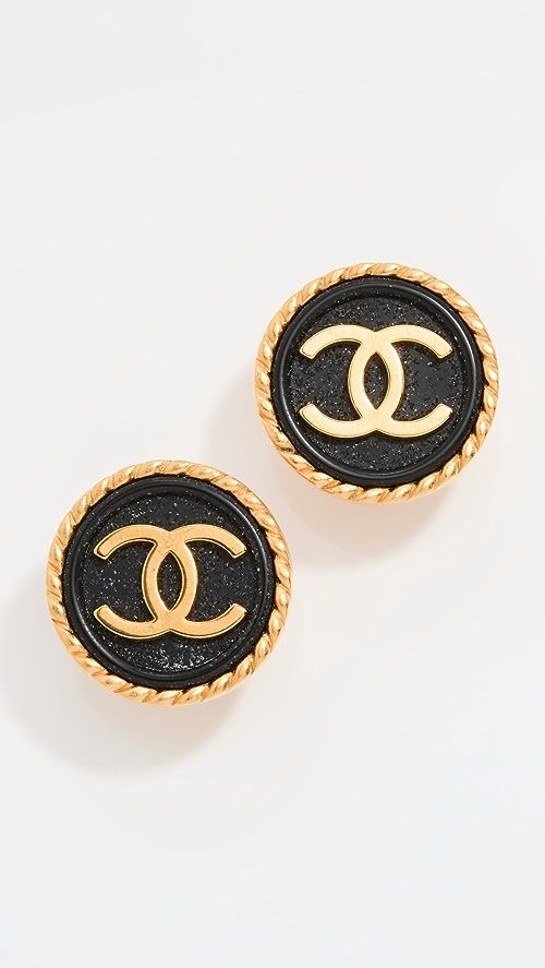 What Goes Around Comes Around Chanel Gold Black Rope Edge CC Earrings | SHOPBOP | Shopbop