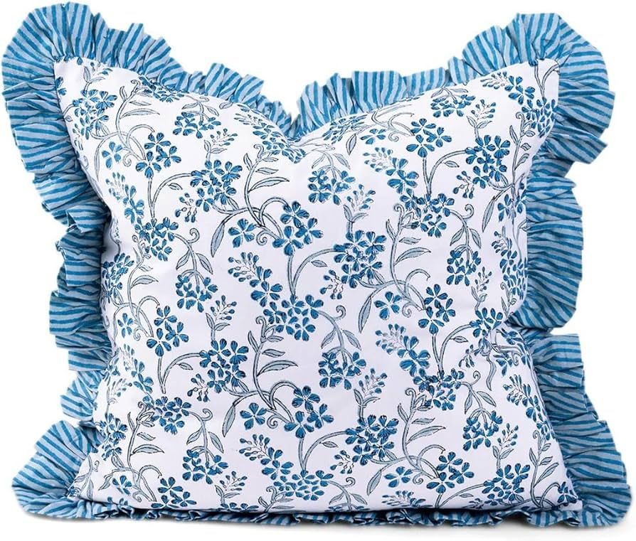 FURBISH Sanibel Throw Pillow Cover - Handmade Decorative Pillow Cover, Colorful Block Print Desig... | Amazon (US)