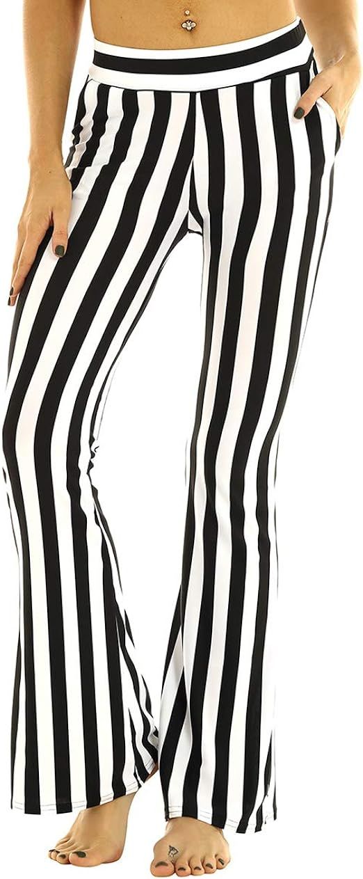 CHICTRY Women's Black White Striped Pants High Waist Wide Leg Pants Casual Trousers | Amazon (US)