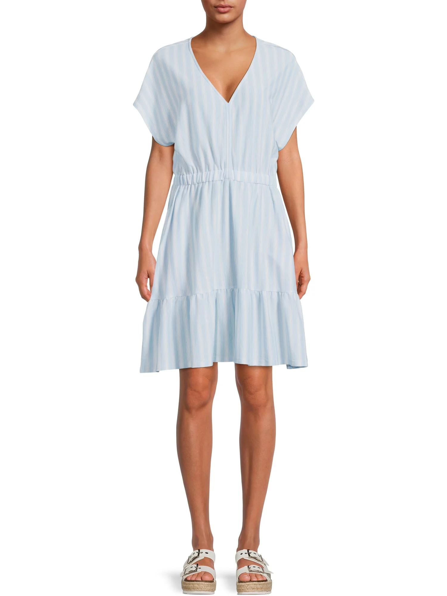 Time and Tru Women's  Short Sleeve Knit V-Neck Dress - Walmart.com | Walmart (US)