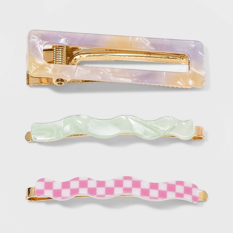Checkered Bobby and Square Salon Hair Clip Set 3pc - Wild Fable™ | Target