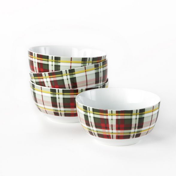 Lakeside Stoneware Tartan Plaid Dinner Bowl Set - Christmas Serveware - Set of 4 | Target