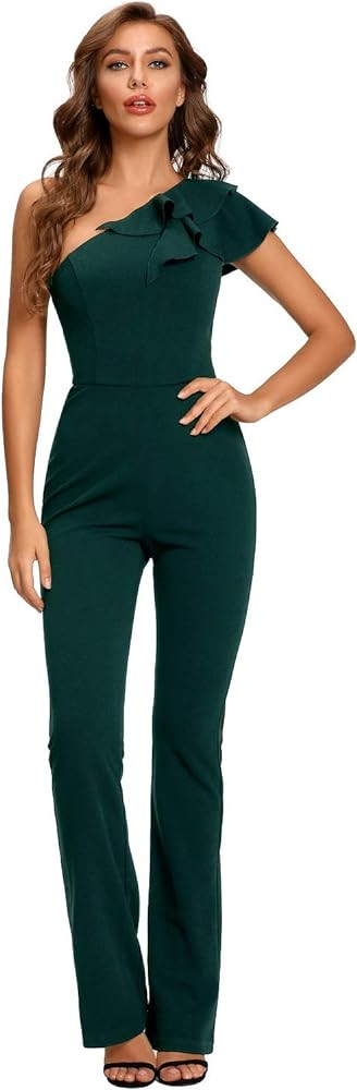 SUGAR POISON Women's Elegant Casual Sleeveless Ruffle One Shoulder High Waist Long Jumpsuit | Amazon (US)