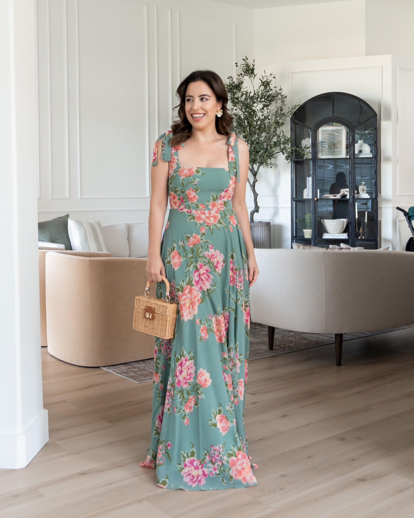 Sage green floral maxi hot sale dress