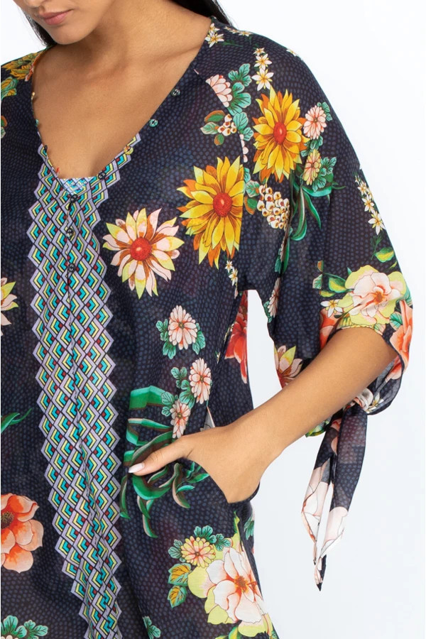 MIA FLORAL BORDER LONG DRESS | Johnny Was