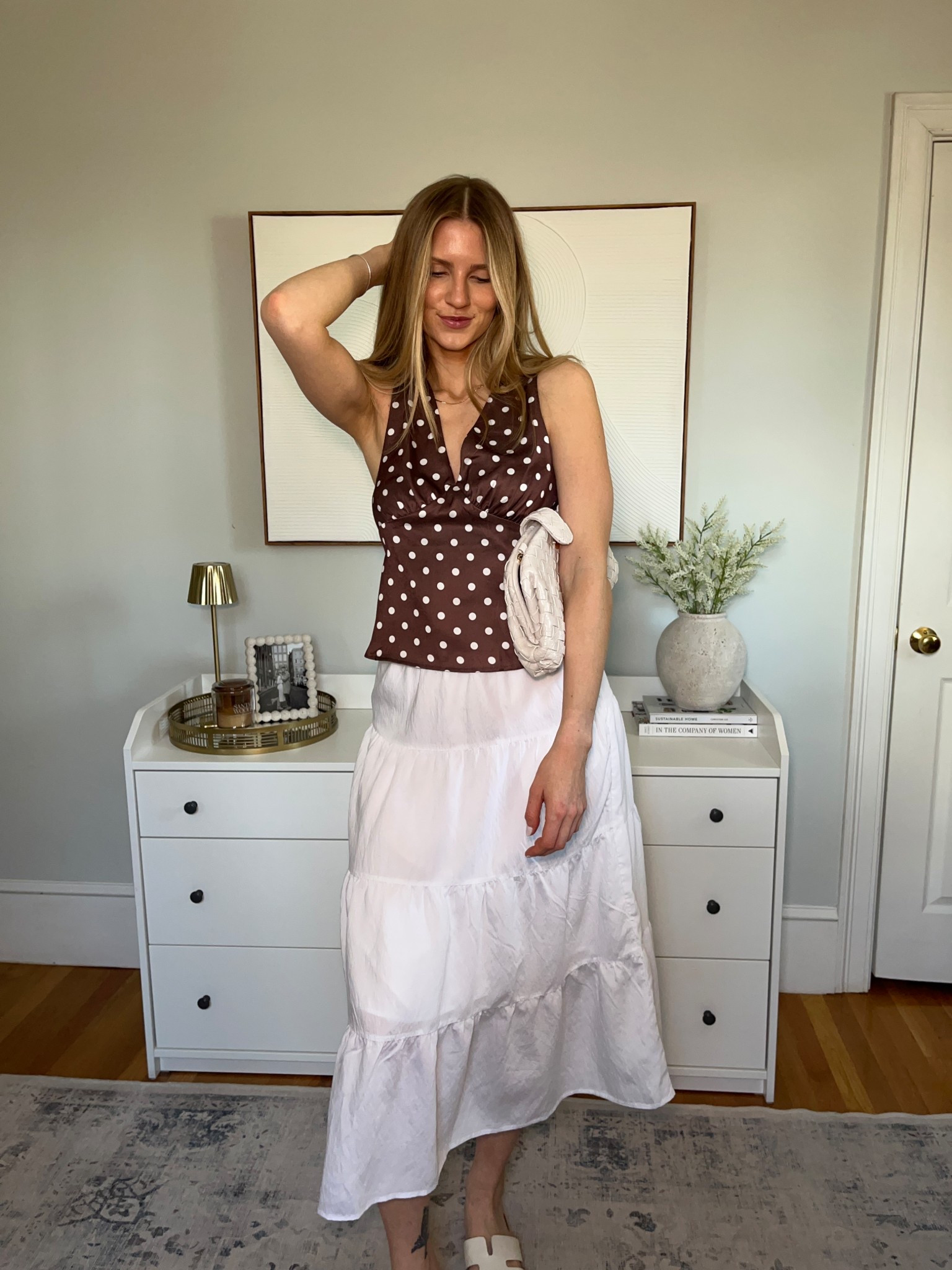 Spring outfit styling with polka dots and a white maxi!! 

#LTKootd #LTKspringtrends #LTKspring