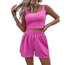 Verdusa Women's 2 Piece Ribbed Crop Tank Top and Shorts Tracksuit Set | Amazon (US)