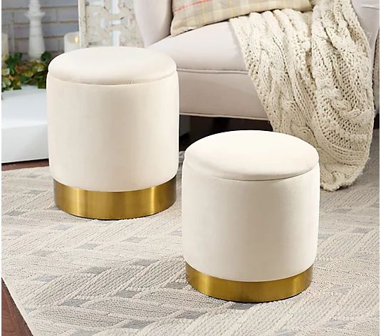 BFF Collection Set of 2 Velvet Storage Ottomans with Gold Base - QVC.com | QVC