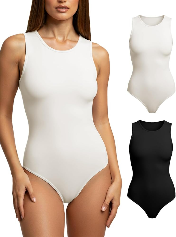 YOGINGO Body de 2 piezas para mujer, cuello redondo, sin mangas, con espalda cruzada, camiseta si... | Amazon (US)