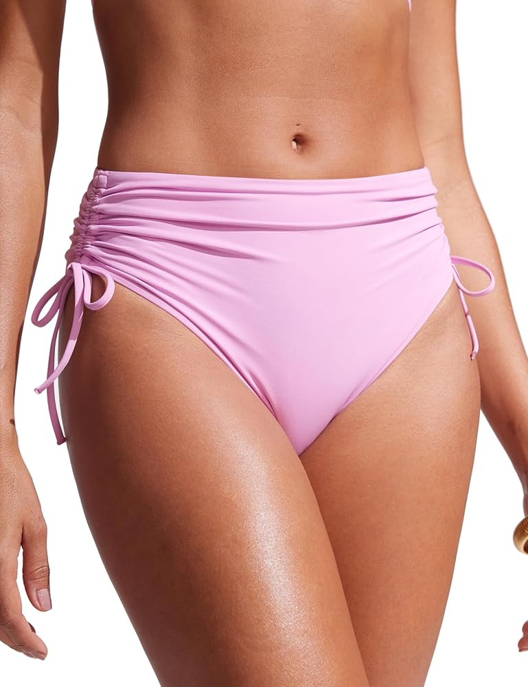 CRZ YOGA High Waisted Ruched Bikini Bottoms for Women - Adjustable Side Tie Bathing Swim Full Cov... | Amazon (US)