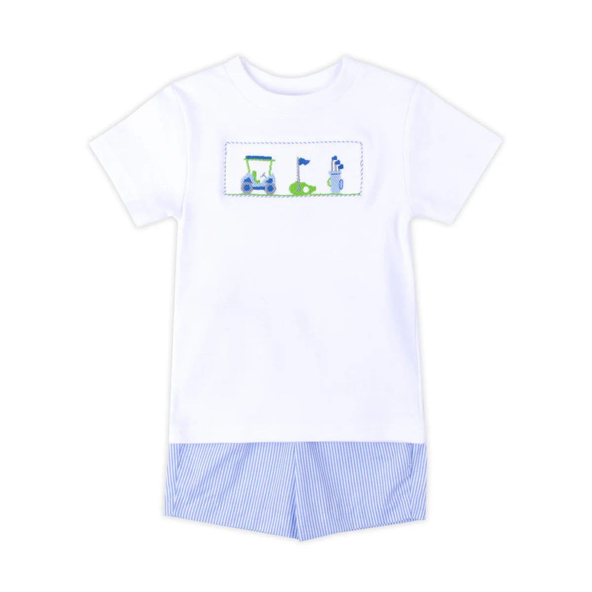 Golf Course Blue Stripe Smocked Short Set | Classic Whimsy