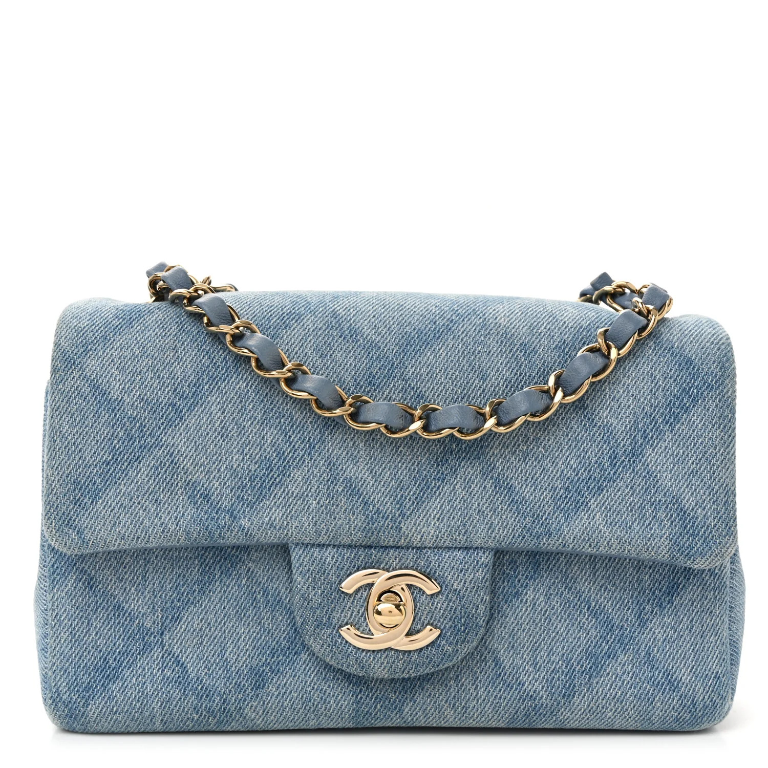 Printed Denim Quilted Mini Rectangular Flap Light Blue | FASHIONPHILE (US)