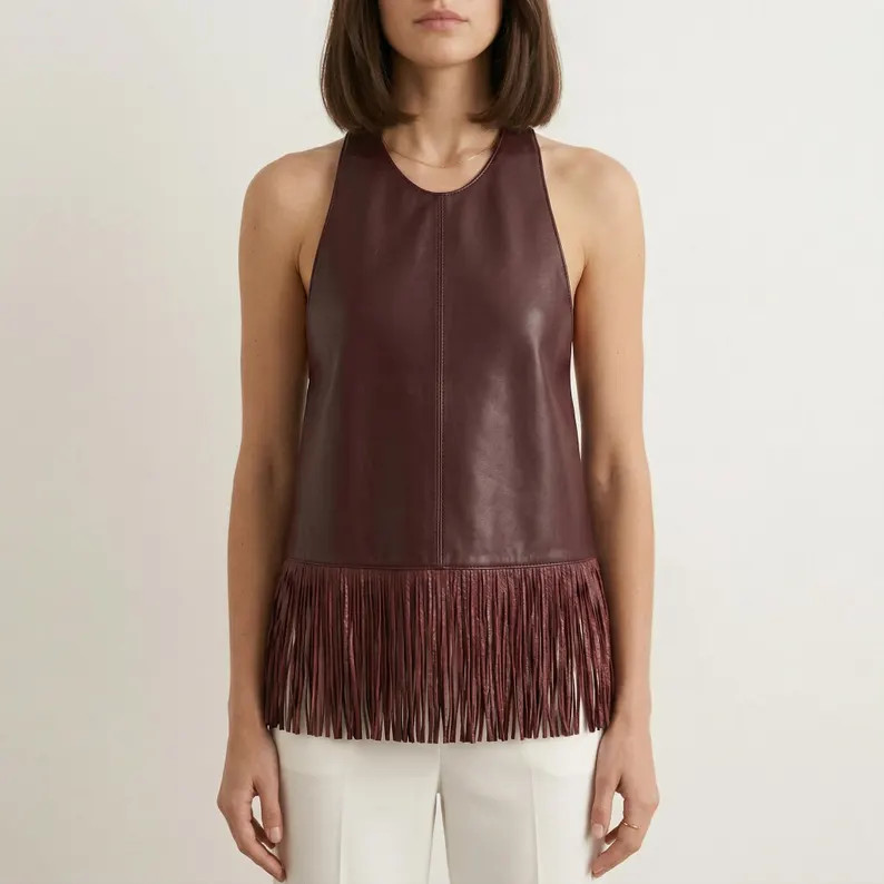 Faux Leather Fringe Halter Top, Sleeveless Boho Festival Blouse | Etsy (Global)