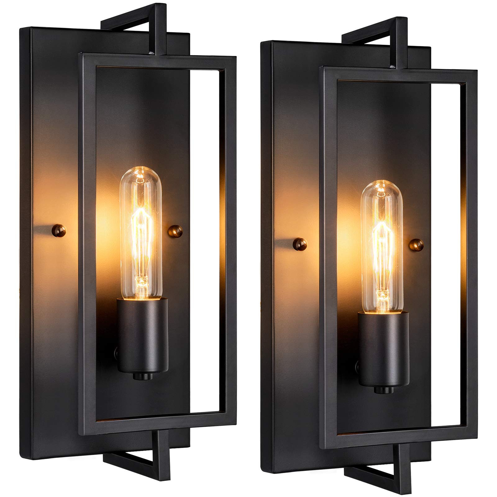 Industrial Wall Sconces Set of 2, Vintage Light Fixture, E26 Base, Matte Black Metal Wall Mount L... | Amazon (US)
