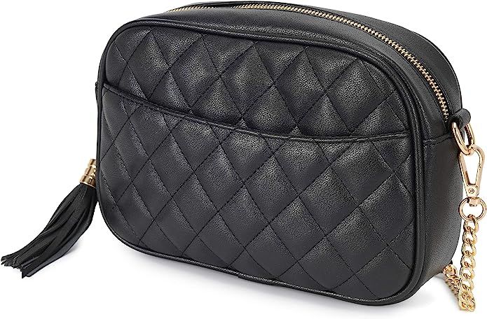 Lola Mae Quilted Crossbody Bag, Medium Lightweight Shoulder Purse Top Zipper Tassel Accent | Amazon (US)