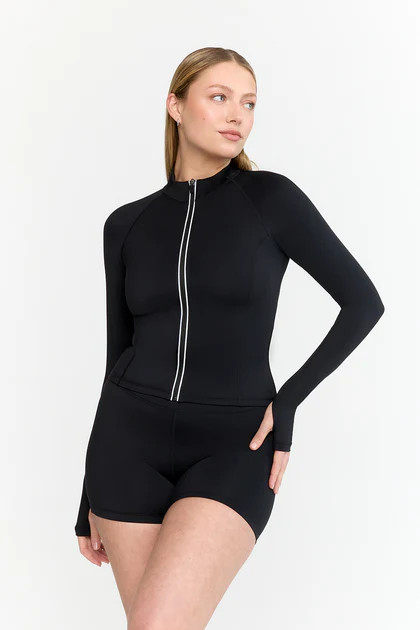 SKINLUXE ZIP THROUGH RUNNING TOP - SHADOW BLACK | TALA (UK)