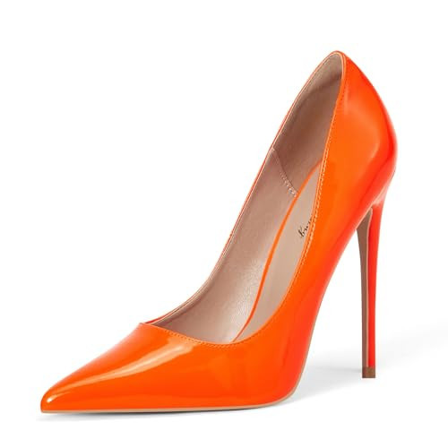 Elisabet Tang Women Pumps, Pointed Toe High Heel 4.7 inch/12cm Party Stiletto Heel Shoes Neon Orange Size 8.5 | Amazon (US)
