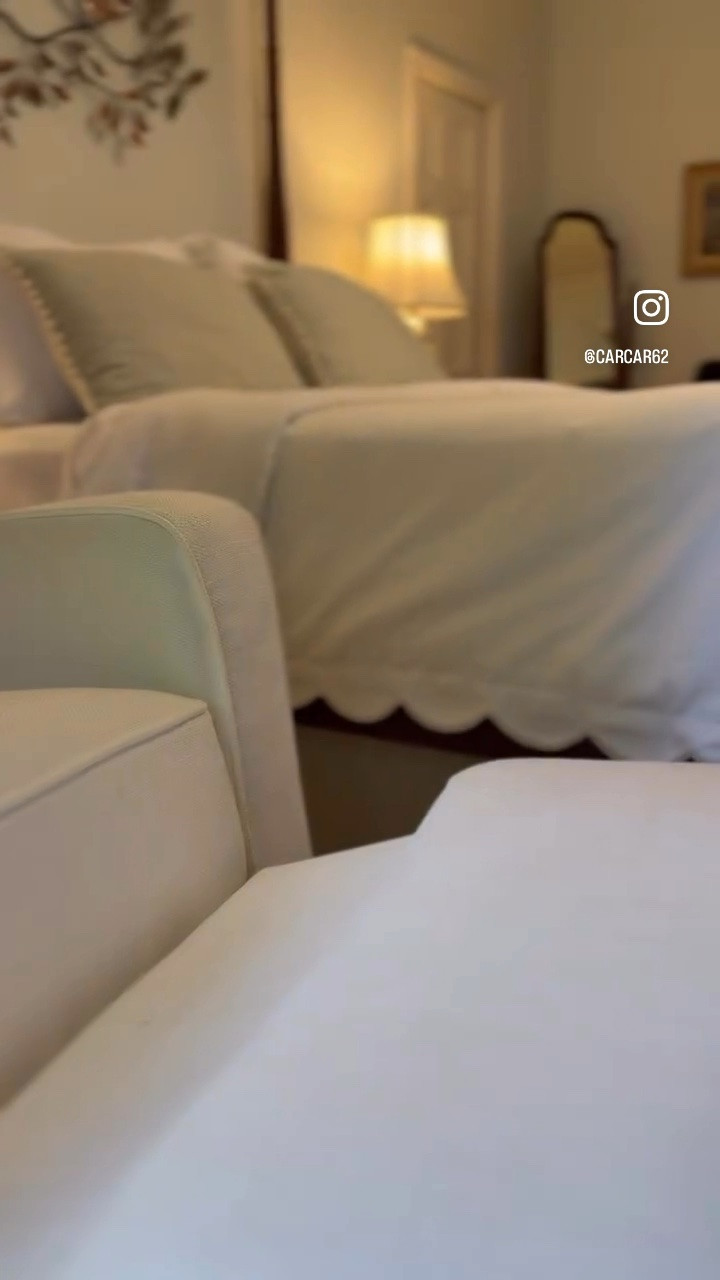 Scalloped bedding on sale! Pom pom shams and bed skirt. Recliner that swivels too. Osea vagus nerve oil and pillow spray for a night of deep sleep.

#LTKSaleAlert #LTKmorningroutine #LTKHome