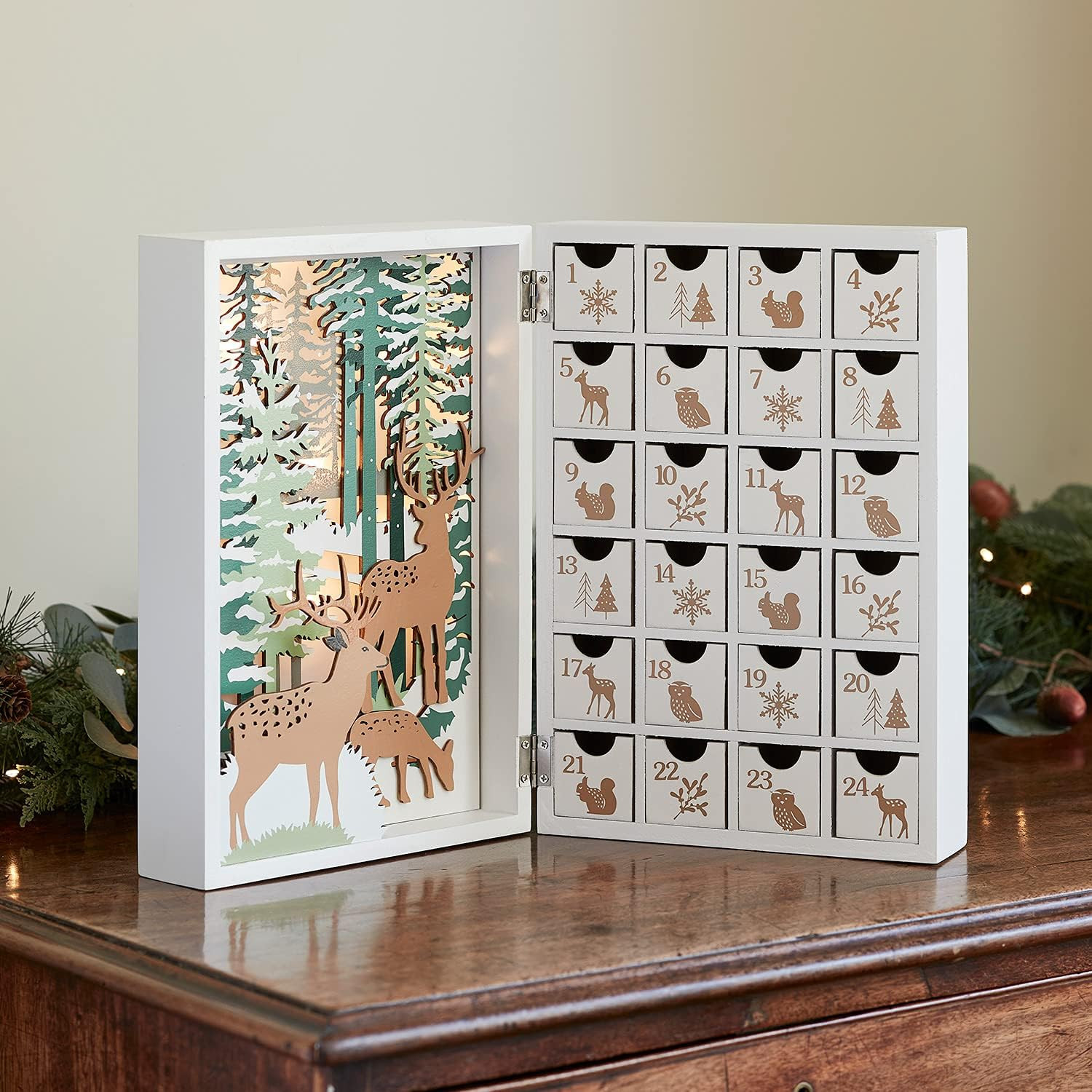 Lights4fun, Inc. Winter Wonderland Reindeer Pre-Lit Battery Operated LED Fold Out White Wooden Ch... | Amazon (US)