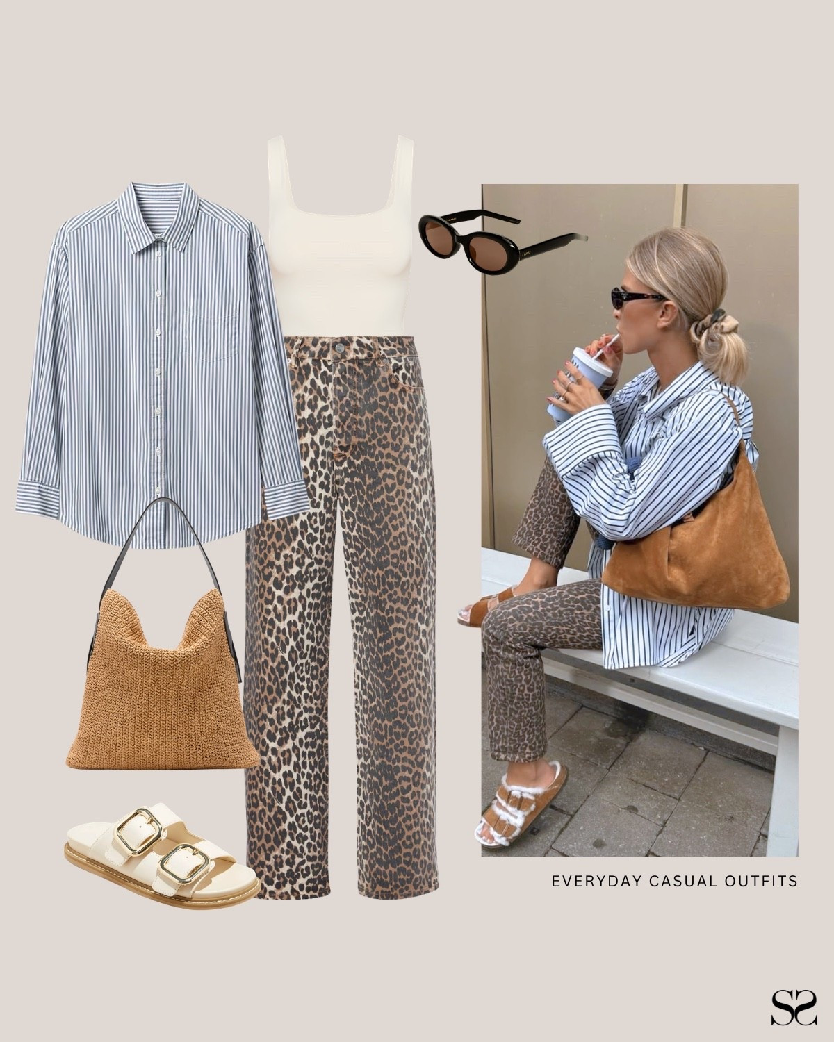 Outfit idea for the print mixers: Leopard jeans with a blue stripe shirt and sandals. Leopard as a neutral is something I fully believe in. 

Inspo: Pinterest

Leopard jeans, stripe shirt, white tank, raffia shoulder bag, white sandals 

#LTKootd #LTKgrwm #LTKSeasonal