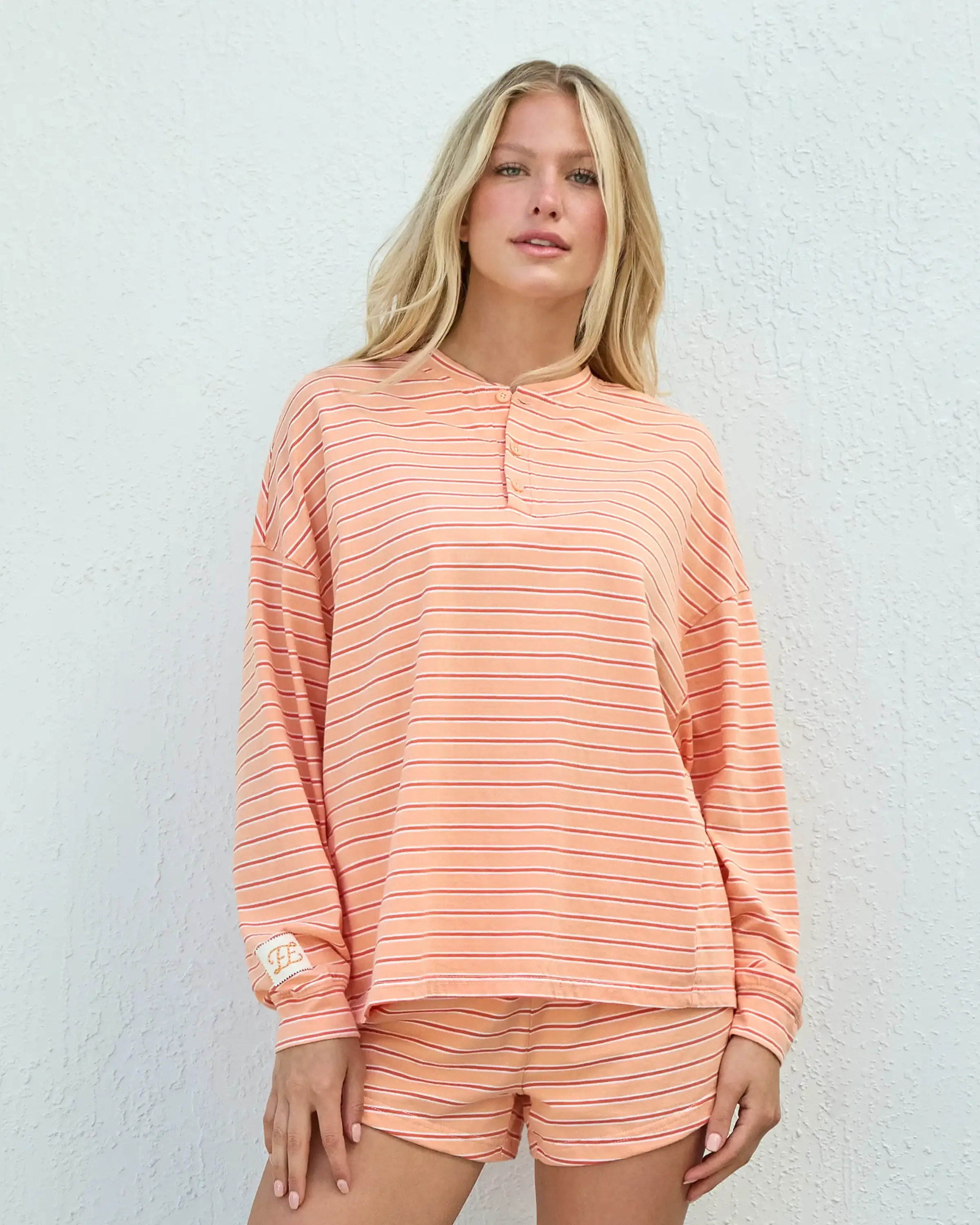 Long Sleeve Striped Henley in Twist Stripe | Eleven Eleven