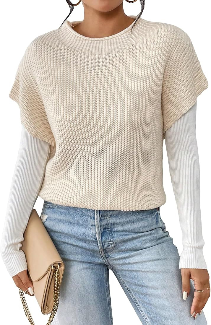 GORGLITTER Women's Mock Neck Bawting Short Sleeve Sweater Vest Casual Solid Knit Sweater Top | Amazon (US)