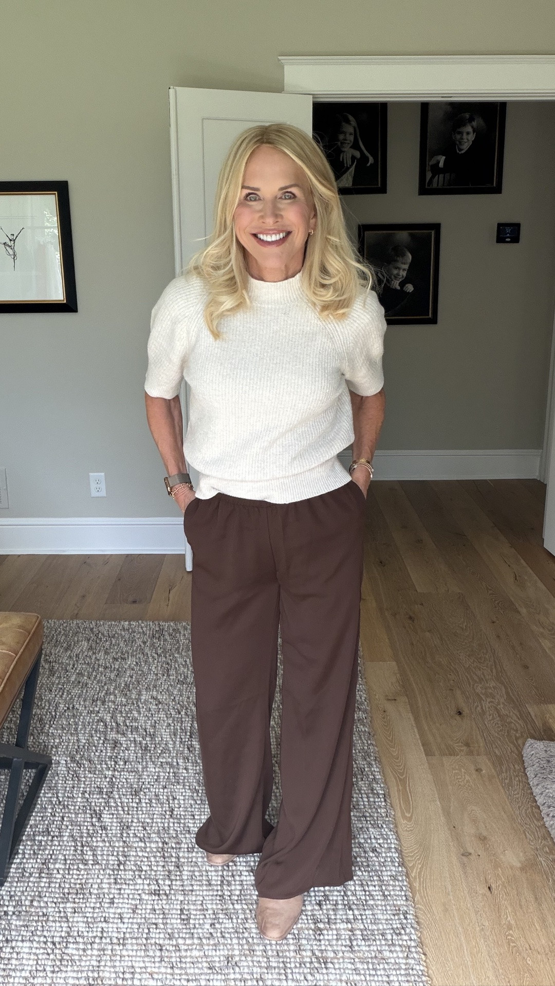 Target dress pants that feel like sweatpants. You can wear them with dressy shoes or with sneakers. They are silky and the perfect silhouette. Love this cute sweater with the mock neck and fun sleeves.  Easy fall outfit!

#LTKootd #LTKgrwm #LTKOver40