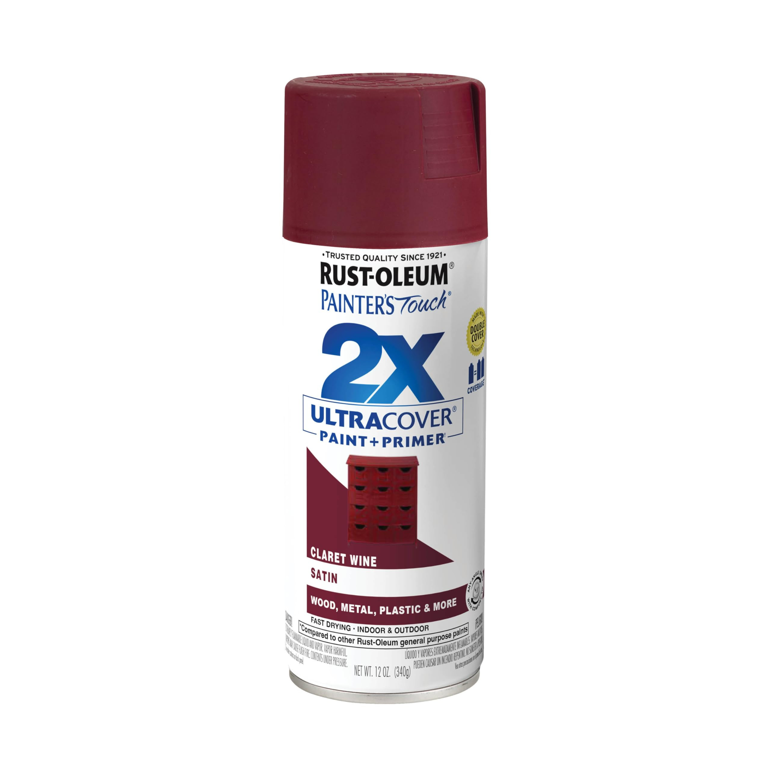 Rust-Oleum 334062 Painter's Touch 2X Ultra Cover Spray Paint, 12 oz, Satin Claret Wine | Amazon (US)