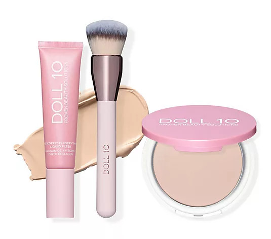 Doll 10 TCE Liquid Filter Foundation with Powder & Brush - QVC.com | QVC