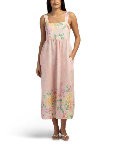 Made In Italy Linen Blend Strappy Maxi Printed Dress | TJ Maxx