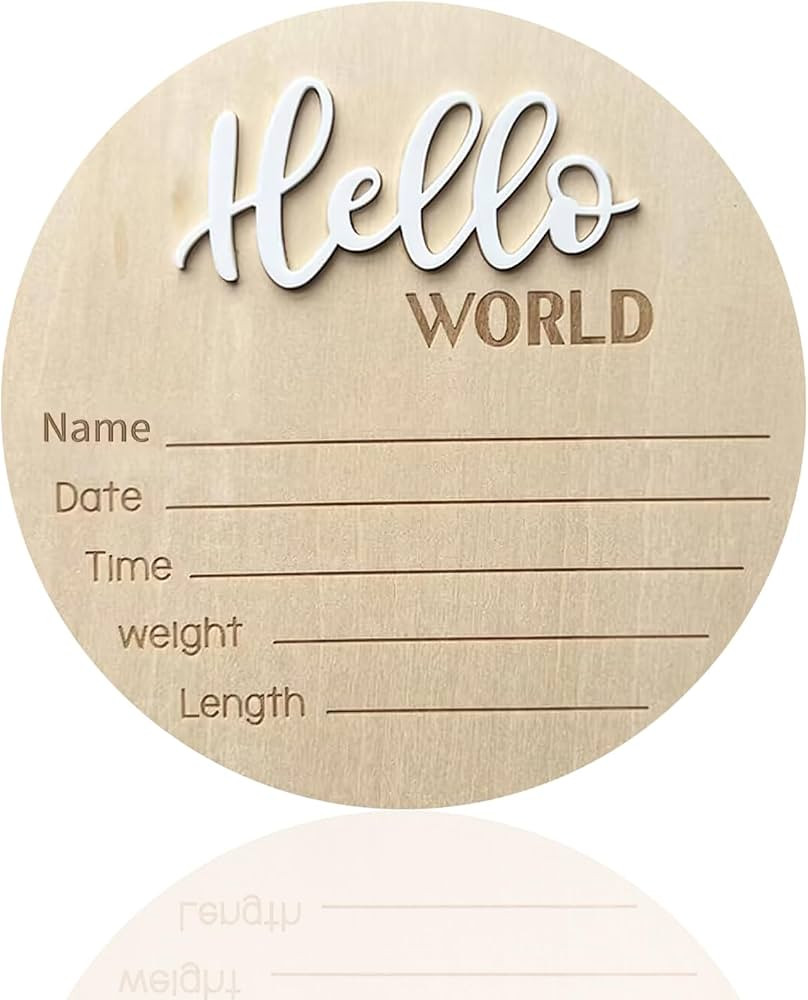 Baby Announcement Sign, ​5.9 Inch Wooden Hello World Newborn Signs, Birth Announcement Sign, Ba... | Amazon (US)