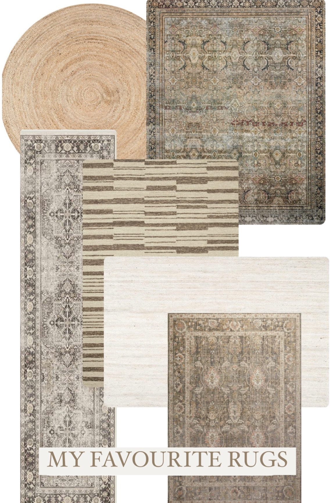My favourite transitional area rugs! I love layering the neutral jute rug under a vintage inspired rug for a layered & detailed look! Some of these are even machine washable rugs, perfect for kitchens & high traffic areas! Linked are rugs for all rooms of your home! 

#LTKhome #LTKstyletip