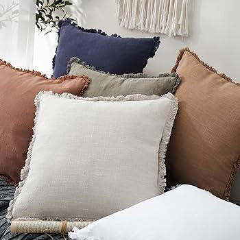 Foindtower Set of 2 Decorative Linen Fringe Throw Pillow Covers Cozy Boho Farmhouse Cushion Cover... | Amazon (US)