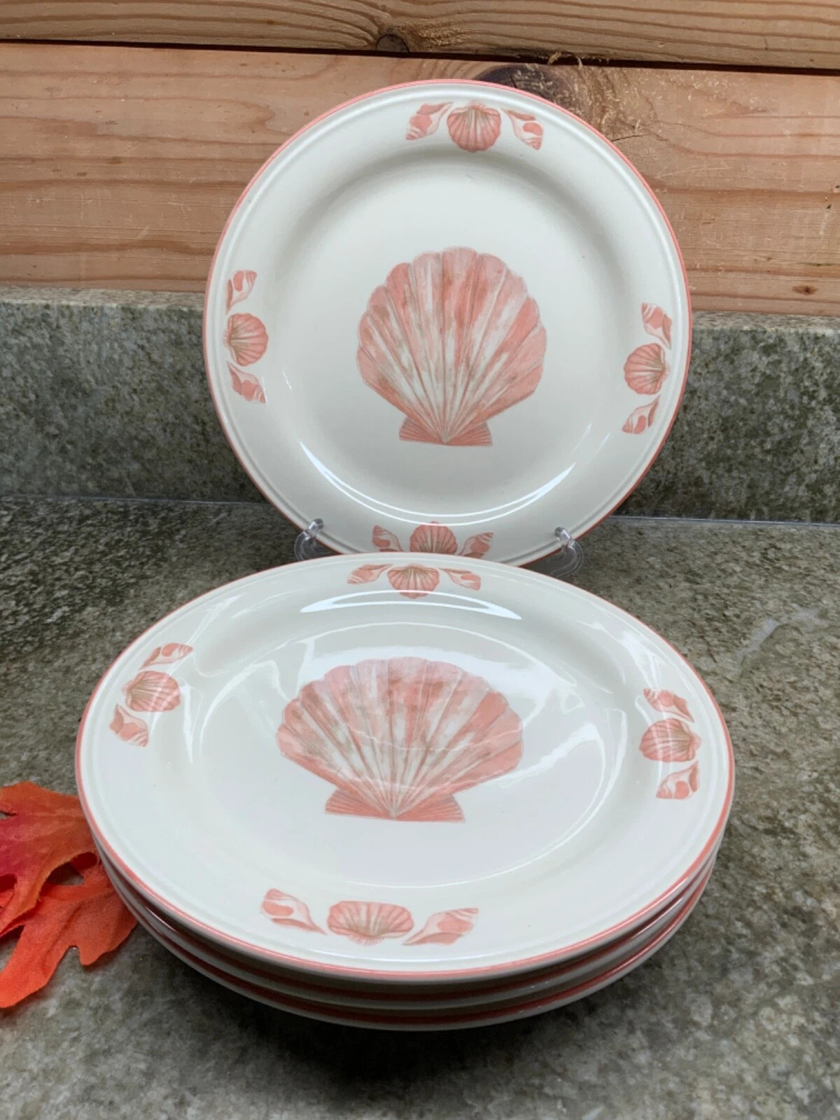 Sango Coquille Set of 4 Salad Luncheon Plate 7.5”  Coupe Sea Shells Peach #3664 | eBay | eBay US