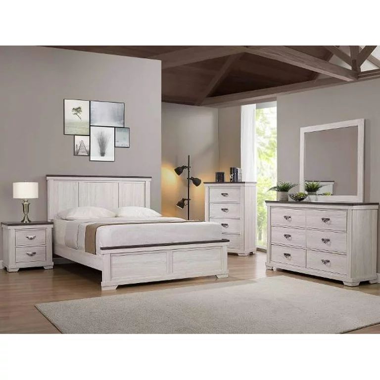Contemporary 4pc Panel Queen Size Bed Dresser Mirror Nightstand Bedroom Set Wooden Furniture Chal... | Walmart (US)