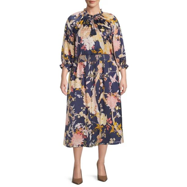 Terra & Sky Women's Plus Size Peasant Midi Dress - Walmart.com | Walmart (US)