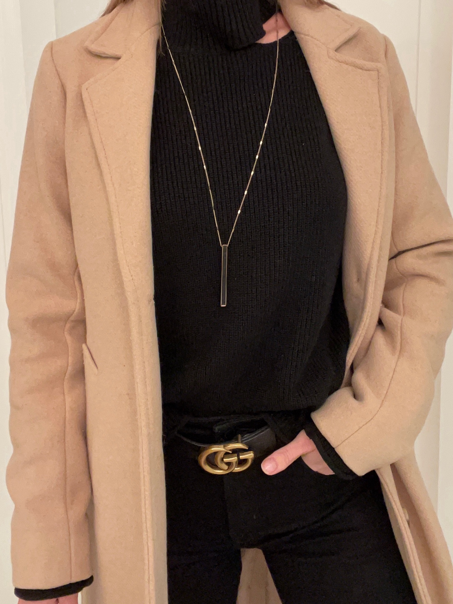 Easy and quick fall outfit. 🖤 

Cozy black knitted sweater. 
Favorite black high waisted skinny jeans. Black GG belt. 
Tan Dad coat. This dad coat WILL be SOLD OUT SOON!! 🚨
Topped off with a Long necklace. 

Fall fashion. Winter outfit. Fall trends. Sweater weather. Sweater. High waisted jeans. Jeans. Coat. Long coat. Black belt. Fall ootd. Holiday outfit. Winter looks. Best seller. Hot trends. Jenniferxerin. Stylewithjen. Ltkpetite. Petite style. Thanksgiving outfit. Holiday outfit.

#LTKSeasonal #LTKHoliday #LTKfindsunder100